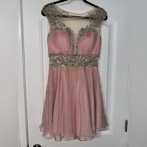 Light pink, floral dress. Perfect, show-stopping statement piece!